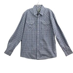 GC Blue Western Shirt Mens Large Blue Plaid Pearl Snap Vintage Collection Y2K
